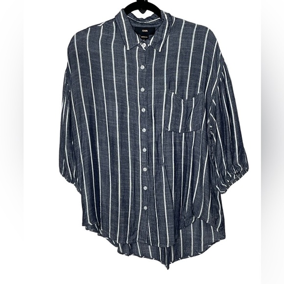 Rain Striped Viscose Button Down Top Sz Ly - Picture 1 of 5